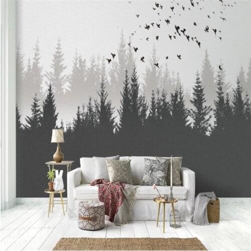 Milofi custom 3D wallpaper mural fog pine flying bird silhouette living room bedroom background wall home decoration wallpaper