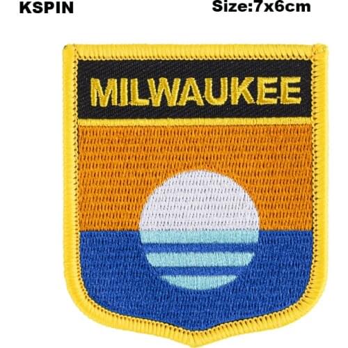 Milwaukee Shield Shape Flag patches embroidered flag patches national flag patches for Cothing DIY Decoration