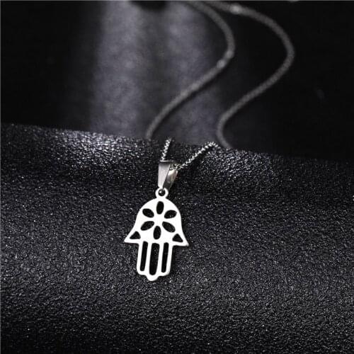 Stainless Steel Minimalist Jewelry Fatima Hand Pendant Necklace Female Fashion Choker High Quality