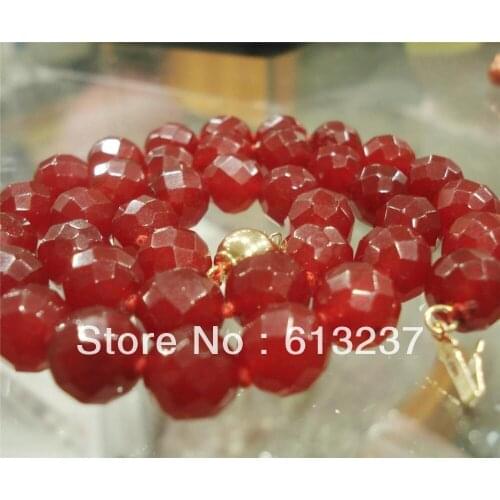 Fashion Style 10mm Dyed Red chalcedony jades Natural Stone Faceted Round Beads Strand Chain Choker Women Necklace 18inich MY4155