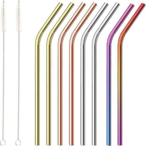Set Of 10 Colorful Straws, Reusable 304 Steel Utensils Straws Cleaning Beverage With Brush, Drinking Tea Metal Mi D2T1