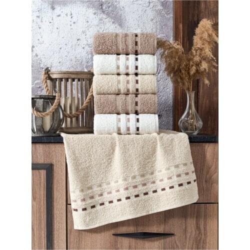 Patterned Coffee-Cream 6Lı Towel Set 50x90Cm Suction Power Is Easy To Clean Dry Quickly Quality Product Turkish Hand Sauna Accessories Sets Face Designer Luxury For Adults Spa