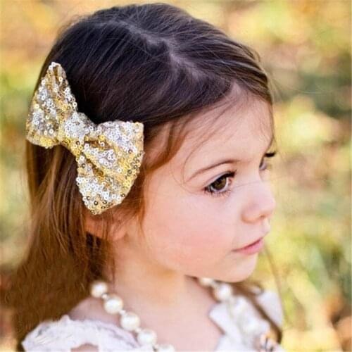 2018 New 10pcs/lot girl hair clips shiny Sequin Barrettes Bling Bling Big Bow Hair Clips Headbands Boutique girl Accessories