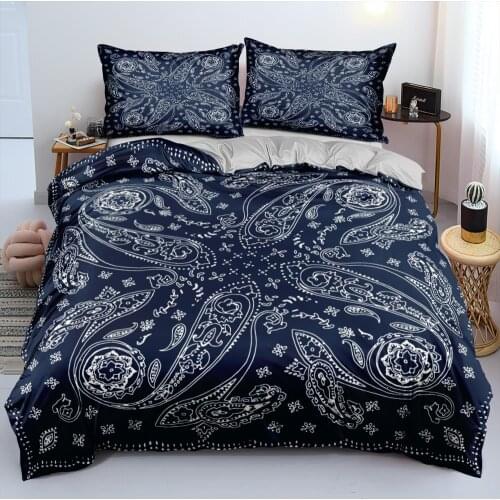 3D Paisley Bed Linens Bohemian Bedding Sets Comforter/Quilt/Duvet Cover Pillocases 210x210 King Queen Full Dark Blue Bedspreads
