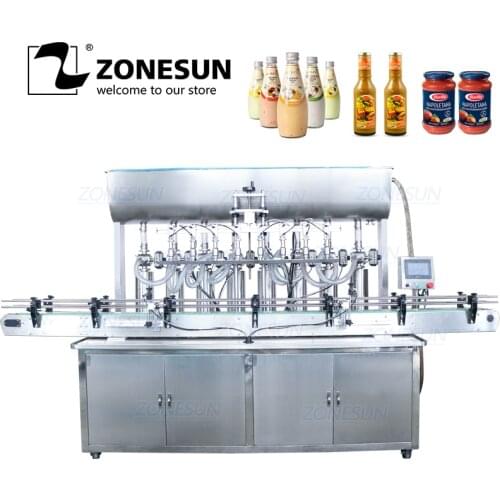 ZONESUN Custom Automatic Jam Curry Sesame Sauce Juice Liquid Water Bottle Jar Volumetric Filling Machine For Production