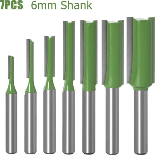 7Pcs 6mm Shank Single Double Flute Straight Router Bit Woodworking Tools Tungsten Carbide Milling Cutter