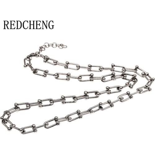 REDCHENG 925 Sterling Silver Horseshoe Necklaces for Women Couples INS Fashion Chic Vintage Punk Anniversary Fine Jewelry Gifts