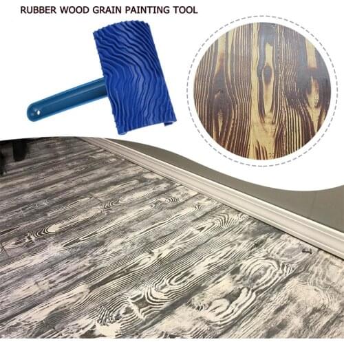 Blue Wood Grain Tool with Rubber Handle Graining Empaistic Stamp Pattern for Wall Painting DIY Decoration Paint Roller