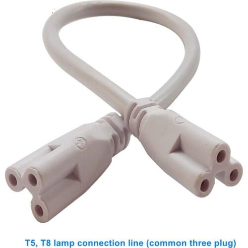10pcs/lot Custom T5T8 LED Lamp Double-head Connector Series Corner To Plug Three-core Extension Cable Three-hole Plug Power Cord