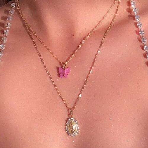 Vintage Butterfly Pendant Necklaces Candy Color Butterfly Necklace Statement Clavicular Chain Neckleces for Women Jewelry 2020