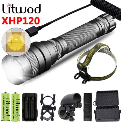 High Quality Super Bright 12-core XHP120 Zoomable Powerful Tactical Led Hunting Flashlight Torch 5200mAh 18650 Battery Lantern