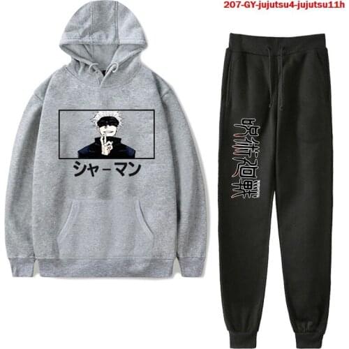 Funny Japanese Anime Jujutsu Kaisen 2 Pieces Set Hoodie Unisex Tracksuit Long Sleeve Women Mens Hoodies+Sweatpants Clothes