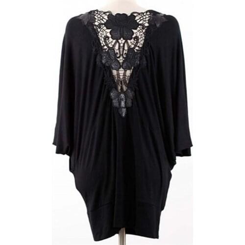 Womens ladies 2019 spring autumn summer sexy lace back big biggest plus size XL-5XL 4XL 3XL XXXL 2XL XXL loose black top T-shirt