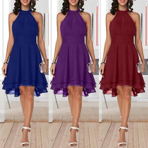 Women Sexy Vintage Halter Dresses Summer Sleeveless Solid Color Irregular Hem Dress Ladies Party Casual Slim Plus Size Dress