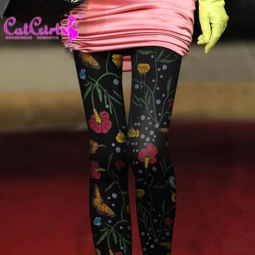 Womens Printed Bottom Stockings Jacquard Pantyhose Spring and Autumn Silk Japanese Fashion