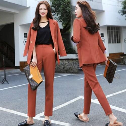 2 piece outfits for women Spring new style temperament Slim business office ladies OL uniform solid color two-piece casual suit
