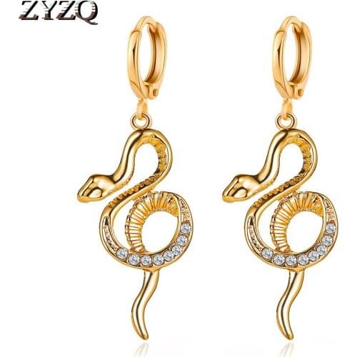 ZYZQ Personality Crystal Snake-Shaped Long Earrings Temperament Cold Wind Net Red Earrings