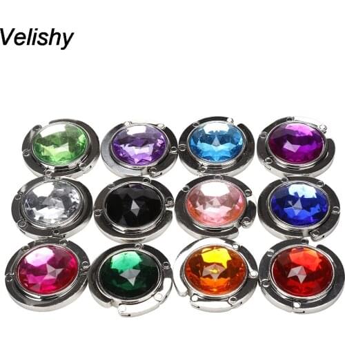 1PCS Multi Colors Portable Folding Rhinestone Crystal Alloy Purse Handbag Bag Hanger Hook Holder Purple