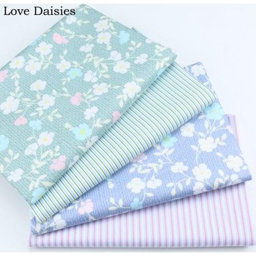 100% Cotton Twill Pastoral BLUE GREEN White Pink Blue Flowers Floral Stripe Fabric DIY for Kids Doll Apparel Dress Decor Sheet