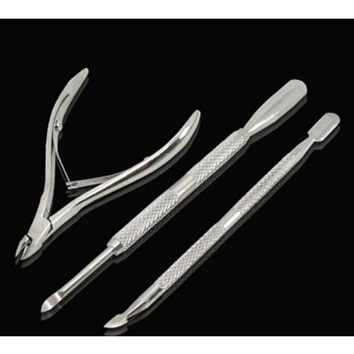 3pcs Nail Art Tool Spoon Pusher Nipper Cuticle Manicure Stainless Steel Set