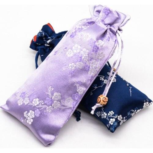 3pcs Cherry Blossoms Long Silk Brocade Gift Bag Christmas Comb Pouches Jewelry Necklace Storage Pack Wedding Party Favor