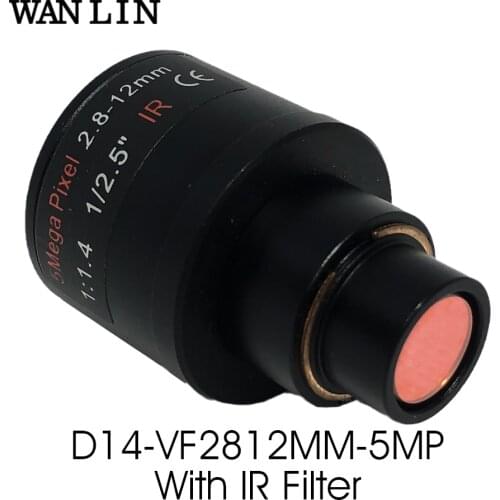 5MP 5.0Megapixel Varifocal 2.8-12mm Lens with IR Filter D14 Mount F1.4 Horizontal Viewing Angle 90~38D for Action Sport Camera