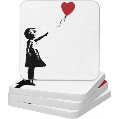 Banksy Girl With Balloon Natural Diatomite Square Round Shape Coaster Multifunction Cup Bonsai Mat Soap Pad Diameter 10cm