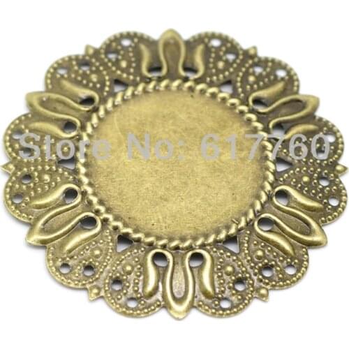 Free shipping-30pcs Antique Bronze Filigree Cabochon Setting Wraps Connectors DIY Connectors Embellishments Findings 49mm Dia