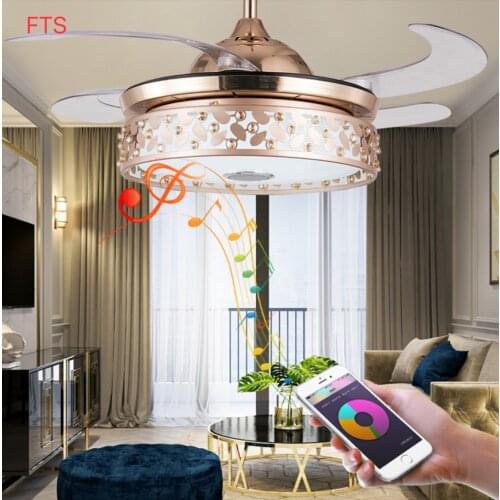 Bluetooth Music Stealth Fan Light Audio Dining Room Chandelier with Electric Fan European Ceiling Fan Light Bedroom