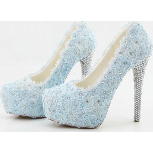 Big Yard 43 Yards, 44 Yards, 45 Yards, Lake Blue Lace Wedding Shoes, High Bride Wedding Shoes, Bride Shoes, Waterproof Womens
