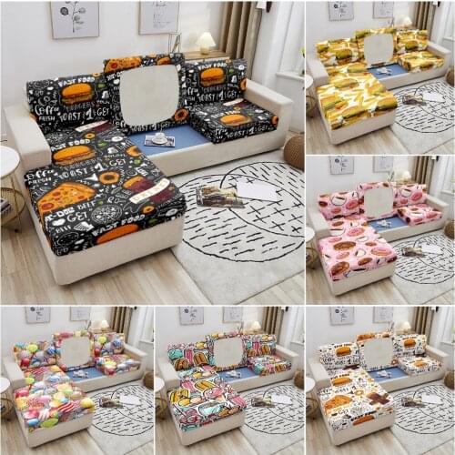 Food Pattern Sofa Seat Covers for Living Room Elastic Sofa Cover Removable Slipcover Corner Sofa Protector Pet 1/2/3/4 Seater