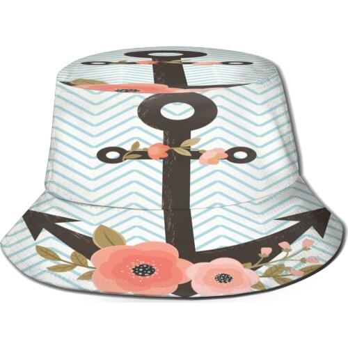 CINESSD Flower Anchor Chevron Background Bucket Hat Summer Hats Fisherman Hat Foldable Women Men Sunscreen Shade Caps