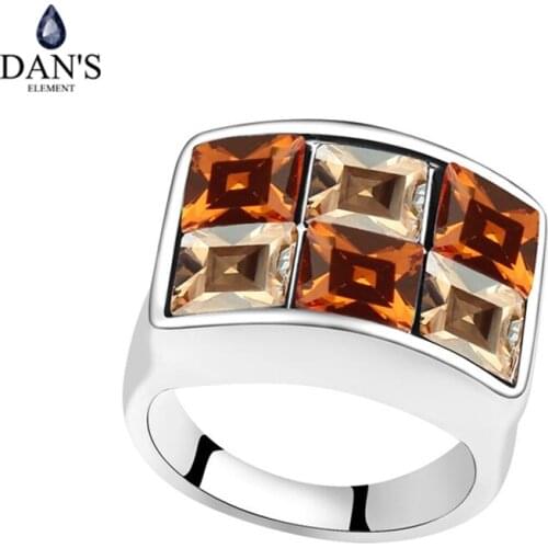 DANS ELEMENT 6 Colors Real Austrian Crystals Geometric Fashion Ring for women New 107422Yellow
