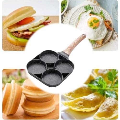 Wooden Handle 4 Hole Thickened Omelet Pan Non-stick Egg Pancake Pan Burger Steak Ham Pot Breakfast Maker Cookware сковорода