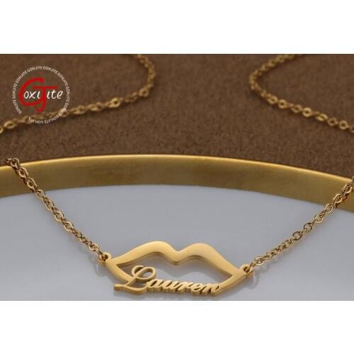 Goxijite Custom Glamour Lips Name Necklace For Women Personalized Stainless Steel Nameplate Necklaces Birthday Jewelry Gift