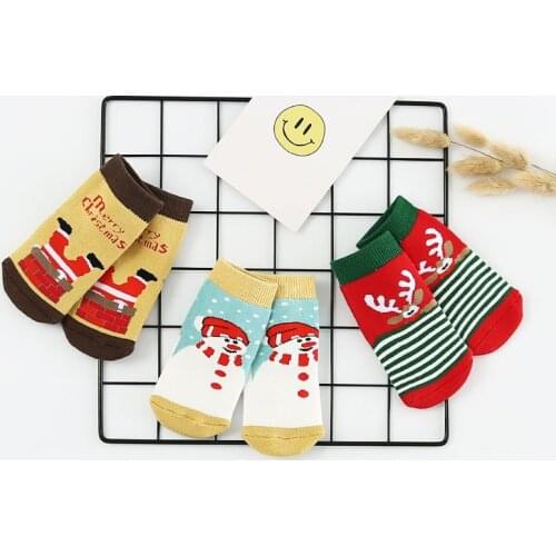3 Pair Cotton Winter Autumn Baby Girls Boys Kids Socks Children Terry Snowflake Elk Santa Claus Christmas Bear Gift Stuff