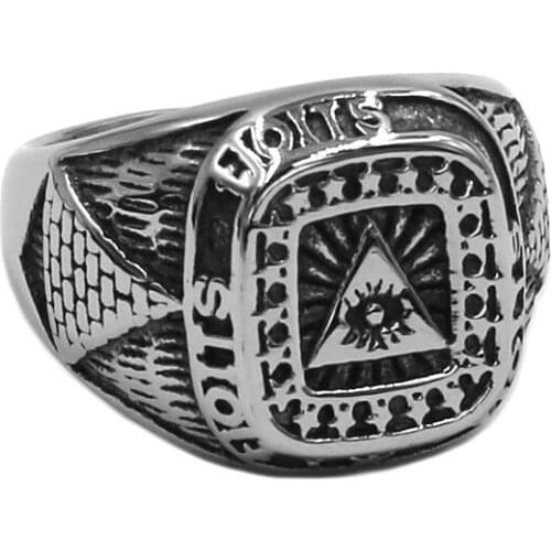 Illuminati Pyramid Egyptian Eye Ring Stainless Steel Jewelry Classic Pyramids of Egypt Stars Biker Mens Ring Wholesale SWR0929