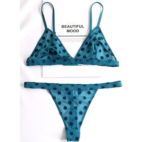 Thin soft mesh no steel ring womens triangle cup bra set show chest small sexy bras and underpants deep v lingerie with briefs