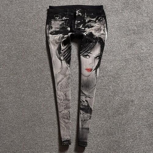 Eastic Pencil Tight Vintage Skinny Jeans Black jean Women Street Style Long Skinny Pants With Painted Ladies Jeans Leggings