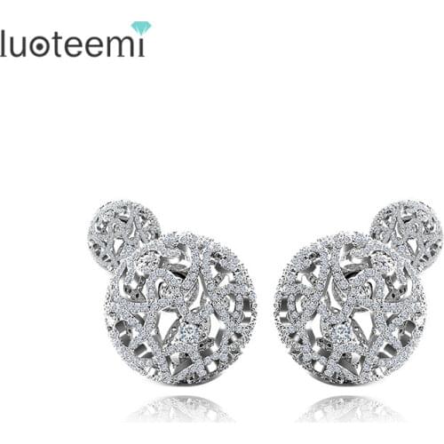 LUOTEEMI Brand New Design Fashion Jewelry Double Side Stud Earrings for Women Micro Shiing CZ Ball Elegant Brincos Free Shipping