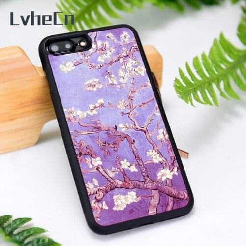 LvheCn Phone Case Cover for iPhone 6 6S 7 8 Plus X XS XR 11 12 Mini Pro Max Vincent Van Gogh almond blossoms lavender violet