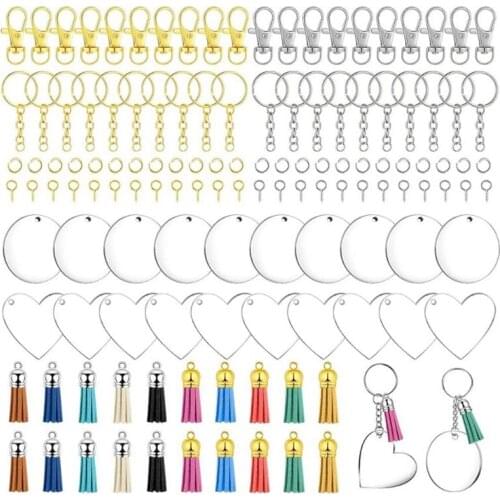 Tassel Keychain Set Acrylic Blanks Tassels Key Chain Rings and Screw Eye Pins for Keychain DIY Crafts Gold and Silver 264E