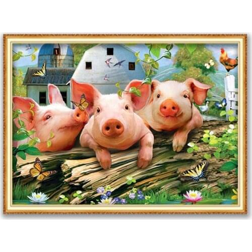 Animal Pig DIY 11CT Cross Stitch Embroidery Kits Craft Needlework Set Cotton Thread Printed Canvas Home Decoration Living Room