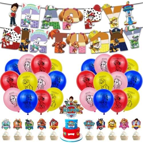 New Paw Patrol Birthday Party Set Balloon Birthday Banner Cake Flag Boy Girl Party Decoration Childrens Birthday Decoration Set