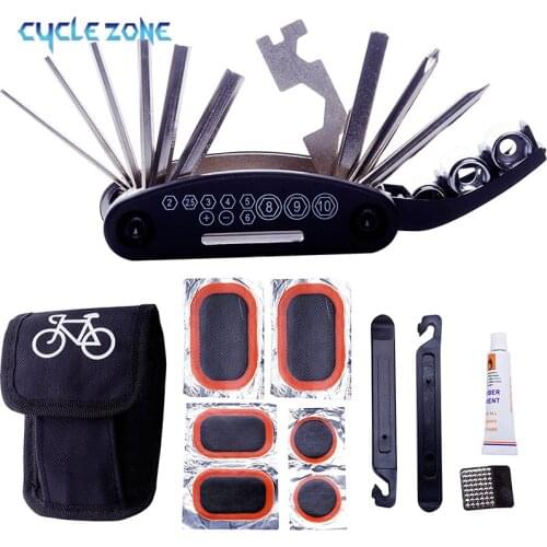 Bike Repair Tool Kits 16 in 1 Multifunction Bicycle Mechanic Fix Tools Set Bag with Tire Patch for Repair Tyres, Brakes,Chains