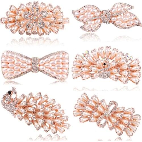 New gold crystals metal pearls bow tie butterfly or heart charm hair barrette fashion headwear ornament jewelry accessories