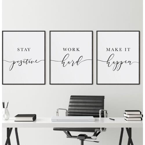 Office Decor Wall Art Motivational Phrases Poster Inspiring Words Canvas Painting Stay Positive Work Hard Print Simple Picture