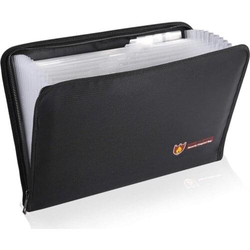 Fireproof Files Folder Accordion Document Bags 14.3x9.8 inch A4 Size 12 Pockets Non-Itchy Silicone Coated Fire Resistant Safe Mo
