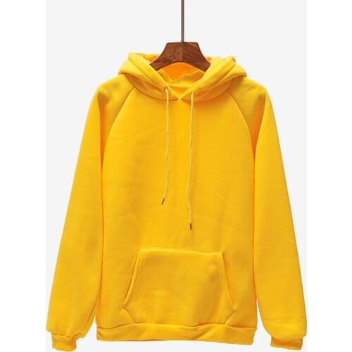 Autumn Winter Coat Fashion Yellow Hoody Women Sweatshirt Casual Solid Lady Pullover Long Sleeve Loose Pocket Clothes Female