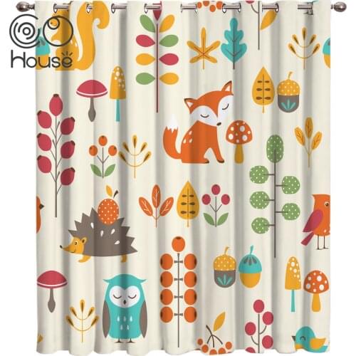 Autumn Fall Cute Children Hedgehog Fox Window Curtains Dark Living Room Outdoor Fabric Drapes Kids Curtain Panels Curtains